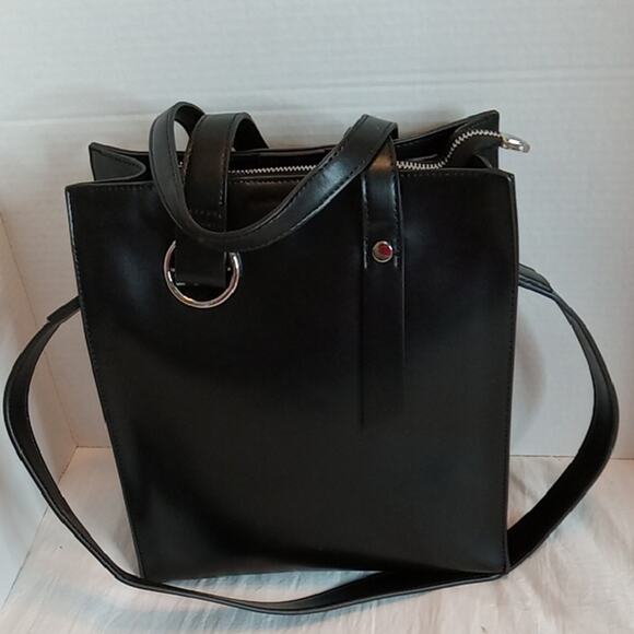 NWT Women's Black Faux Leather Tote Purse Versatile, Classy, Office, Minimalist - Picture 1 of 11